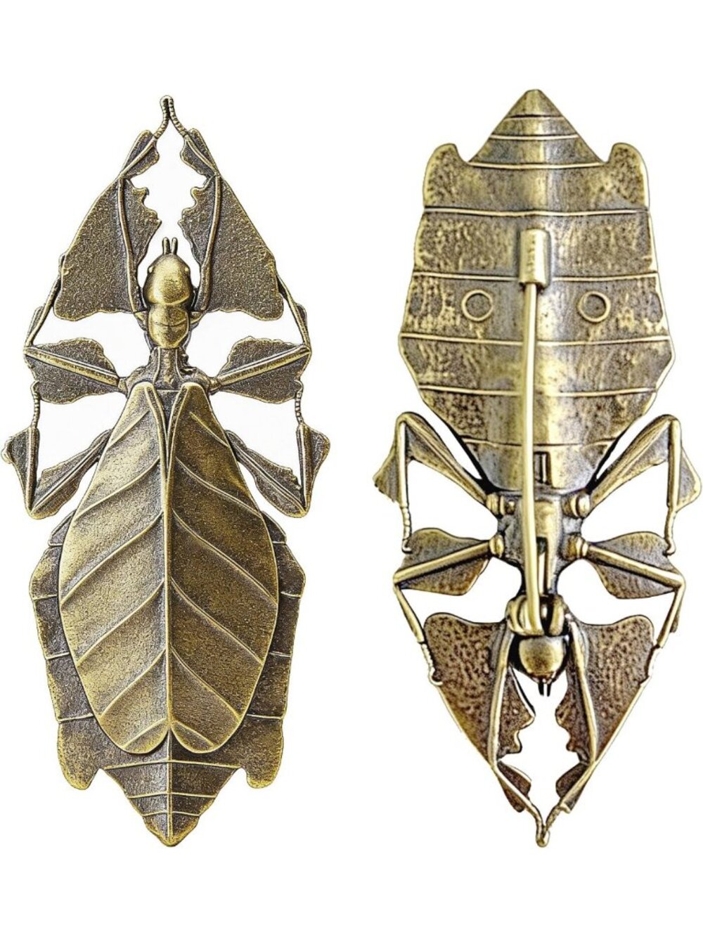 Antique Brass Leaf Insect Brooch Pin | Unisex Vintage Lapel Accessory for Men